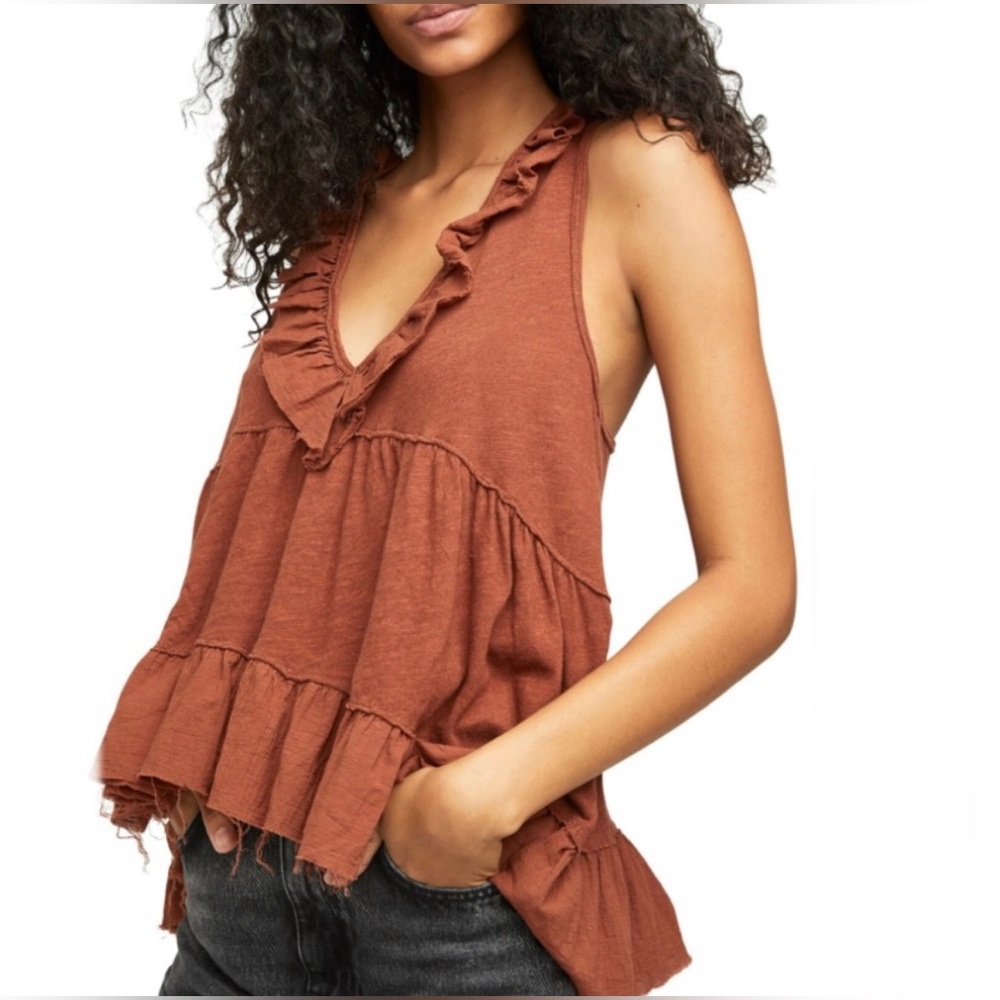 Free People Out and About Ruffle Tank Rust Size XS NWOT